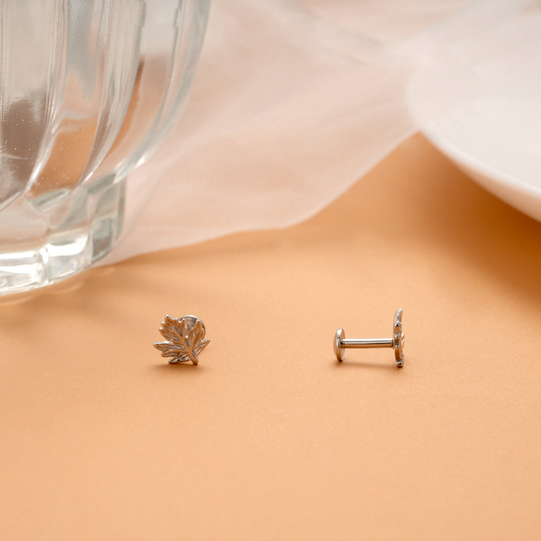 Classic Leaf Design Silver Stud