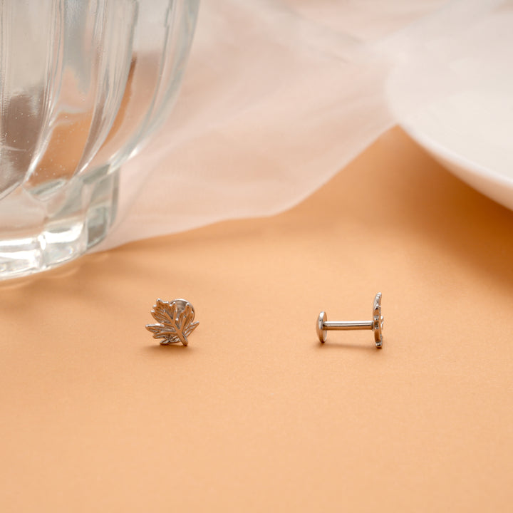 Classic Leaf Design Silver Stud