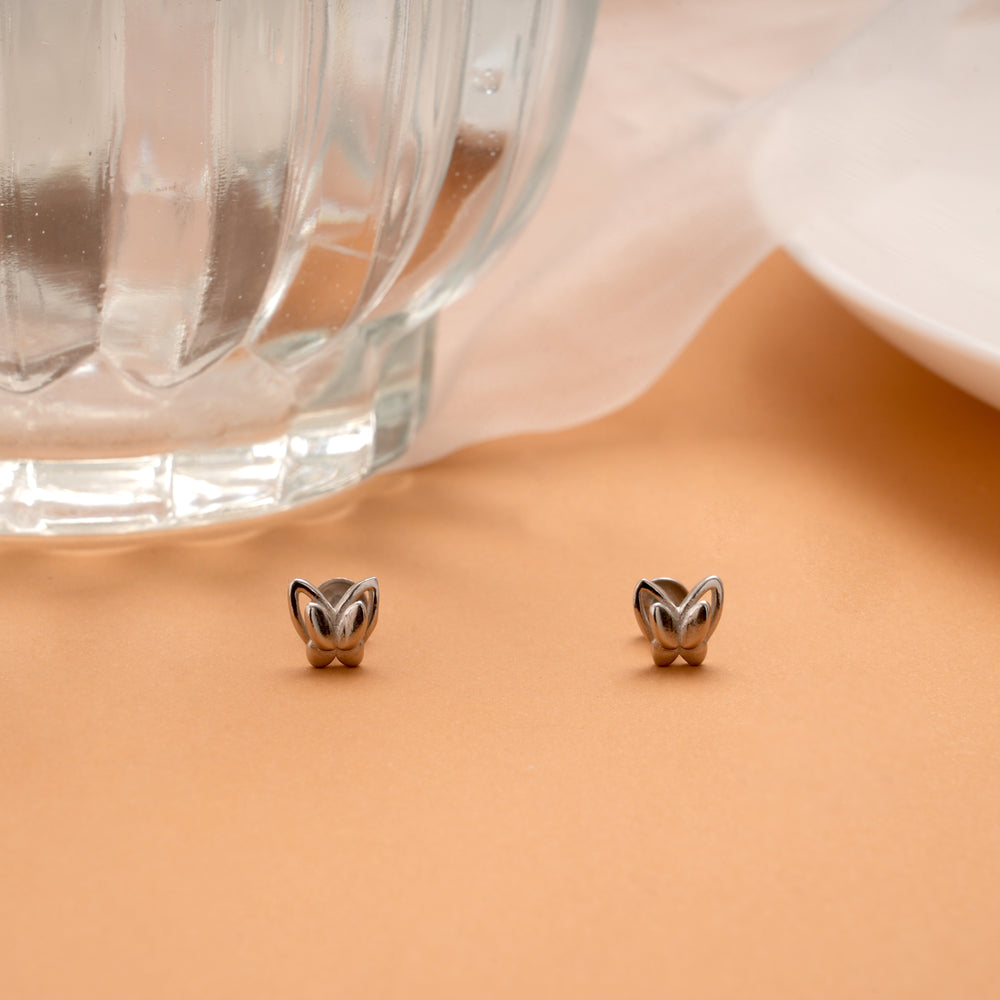 Sleek Twin Butterfly Shape Silver Stud