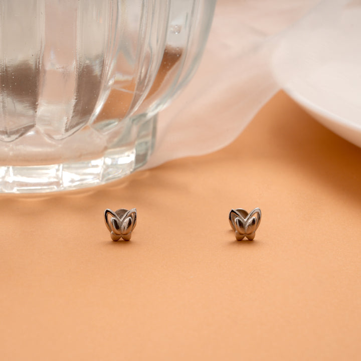 Sleek Twin Butterfly Shape Silver Stud