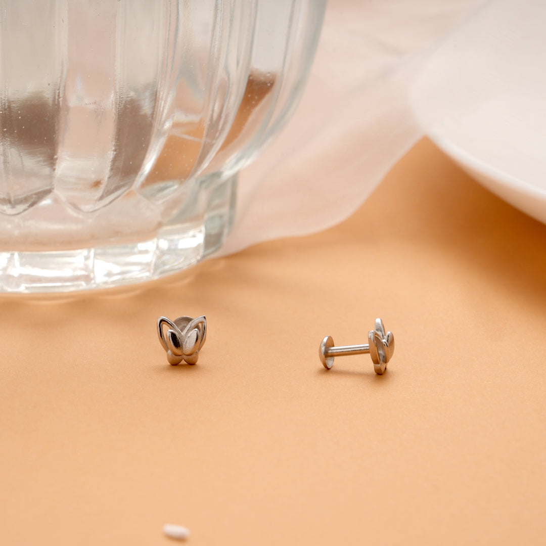 Sleek Twin Butterfly Shape Silver Stud