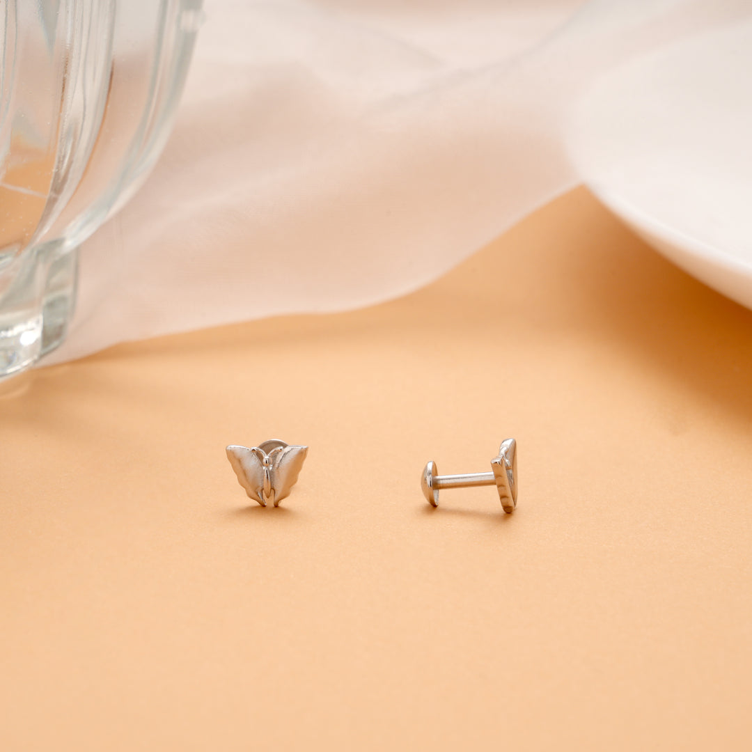 Tiny Charm Butterfly Design Silver Stud