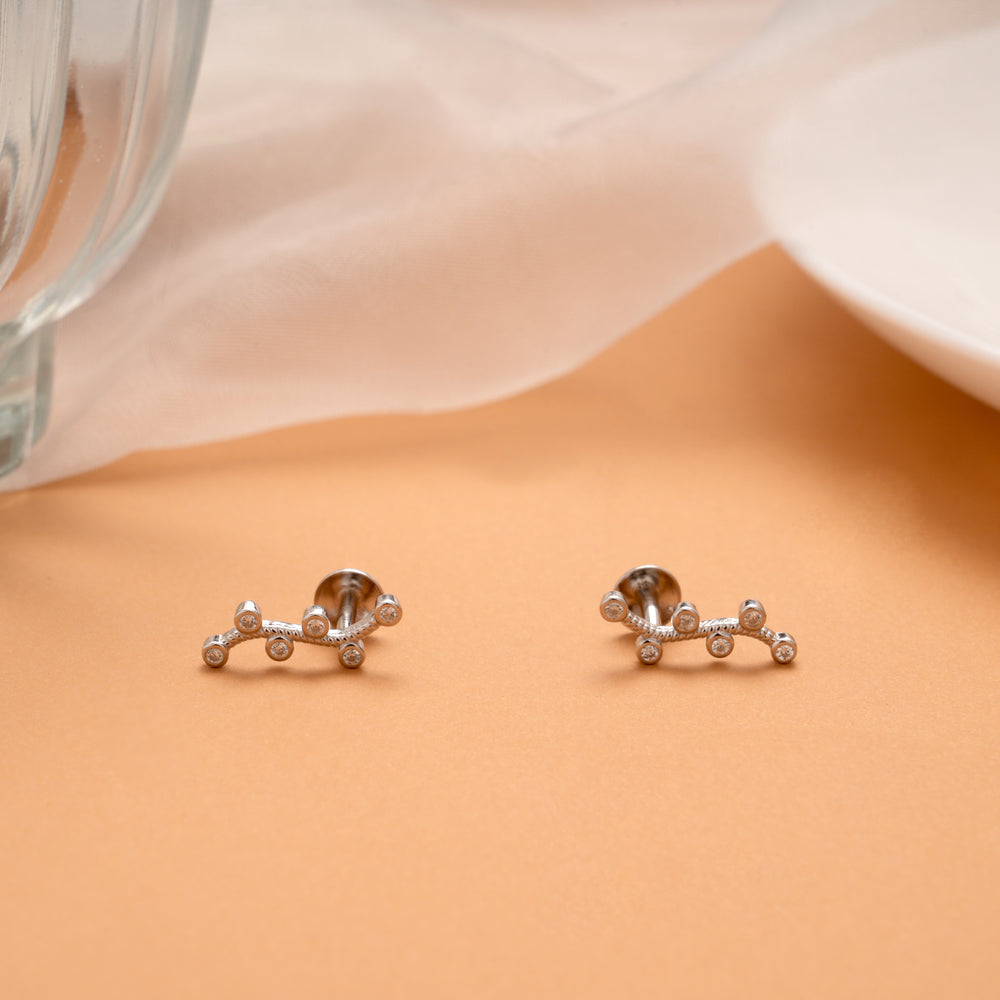 Minimalist Vine Design Silver Stud