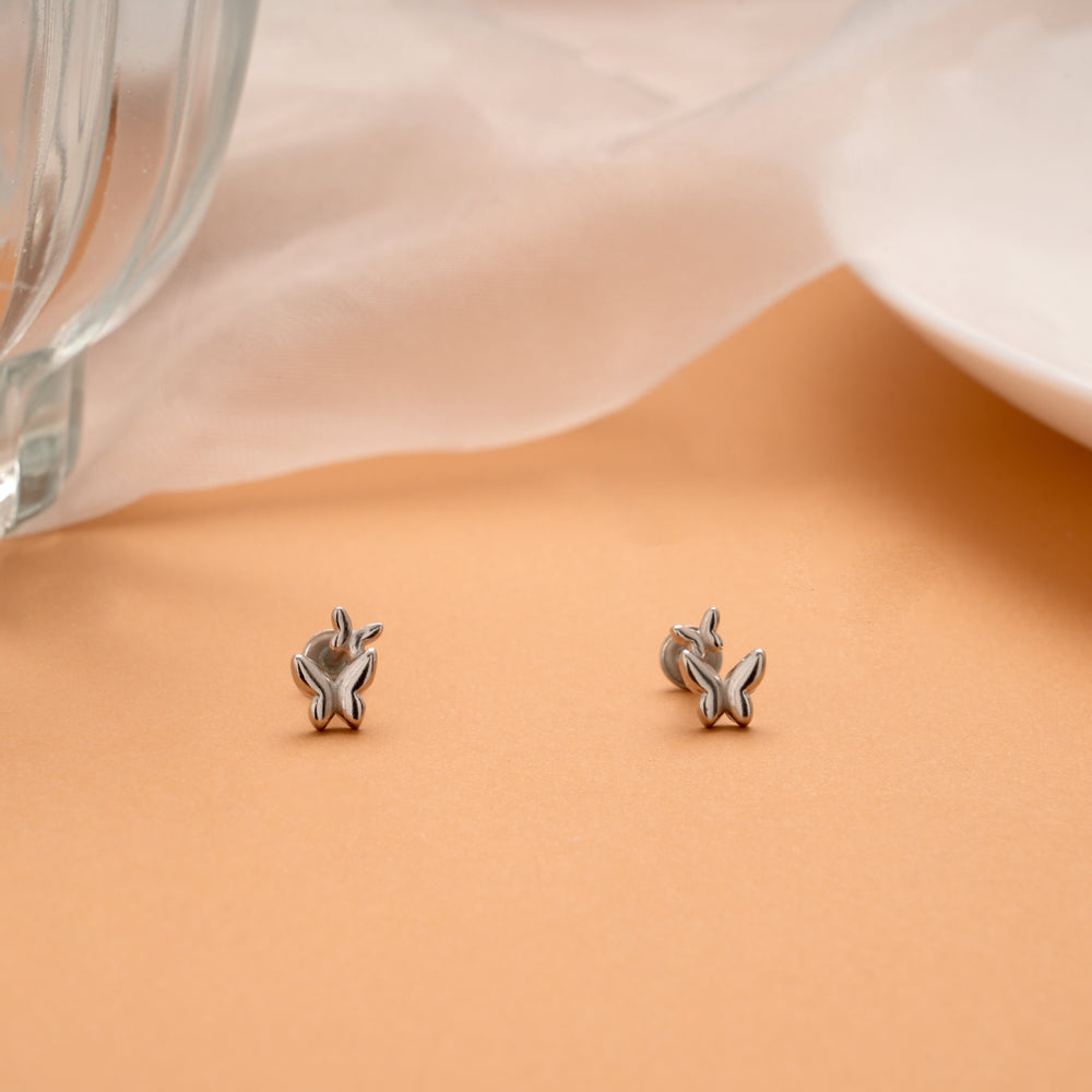Dual Butterfly Design Silver Stud