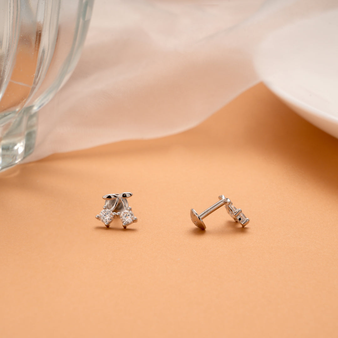 Cute Cherry Design Silver Stud