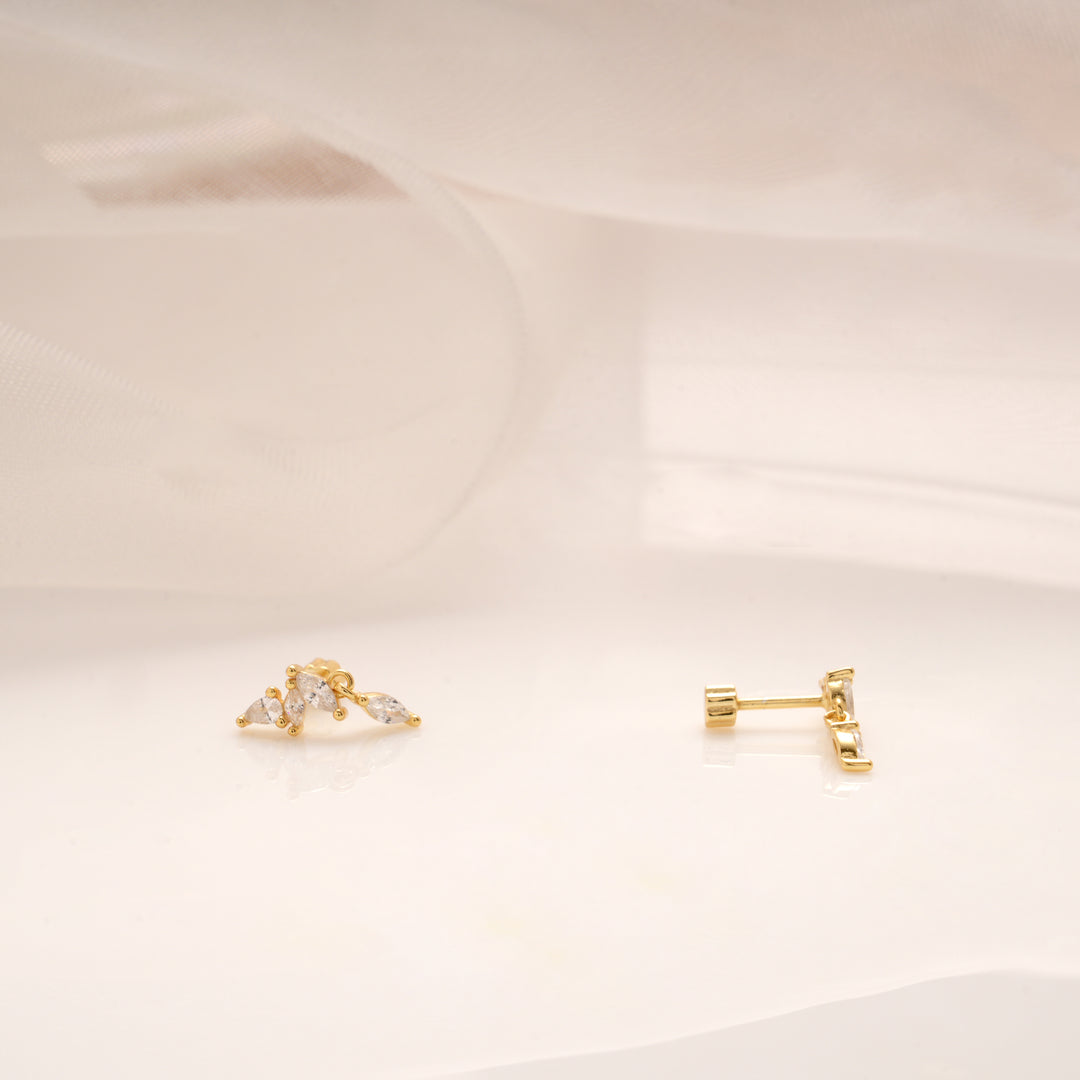 Marquise Cut Design Golden Side Stud
