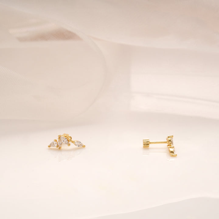 Marquise Cut Design Golden Side Stud