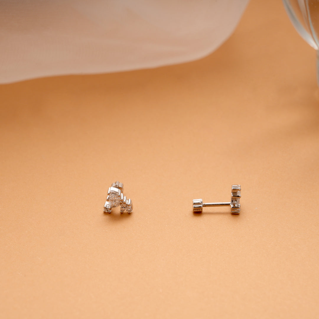 Cute Little Crown Design Silver Side Stud