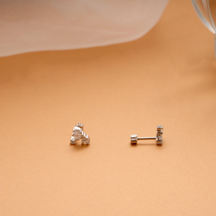 Cute Little Crown Design Silver Side Stud