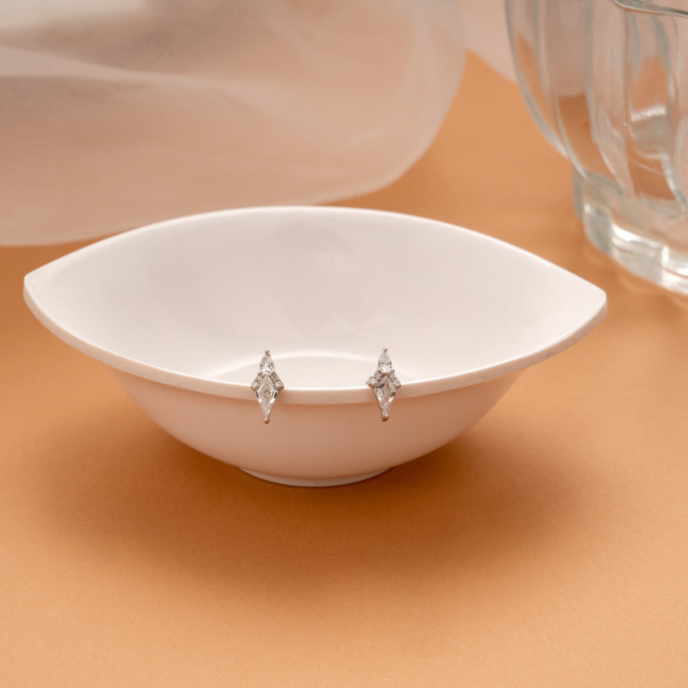 Tiny Rhombus Design Silver Side Stud