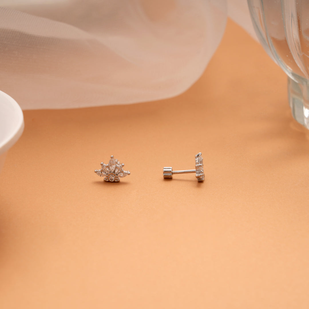 Minimalist Crown Design Silver Side Stud
