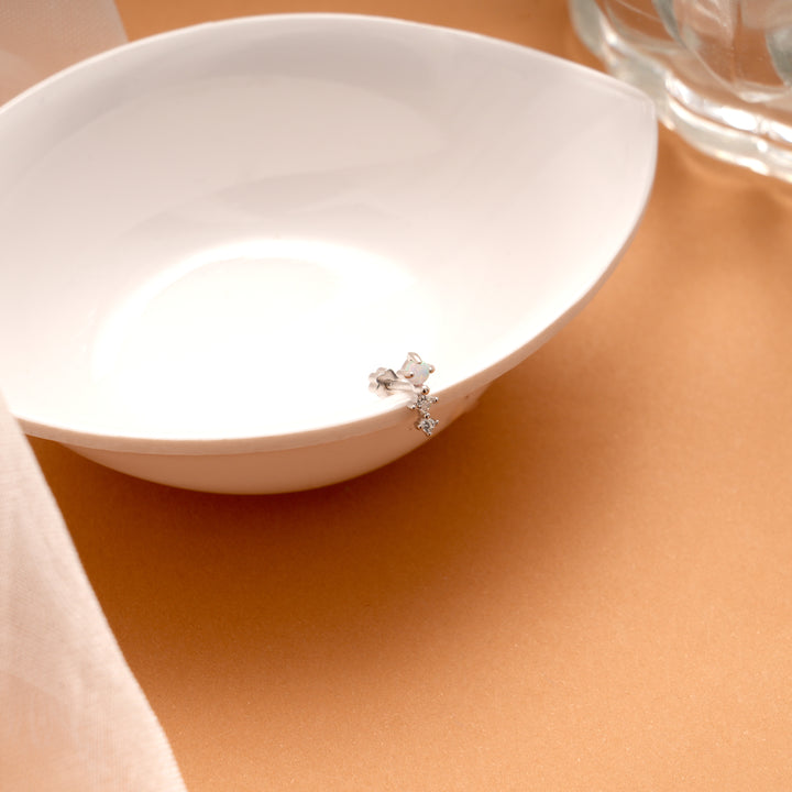 Minimal Dangling Stone Silver Nose Pin