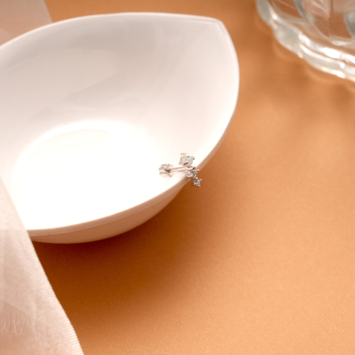 Minimal Dangling Stone Silver Nose Pin