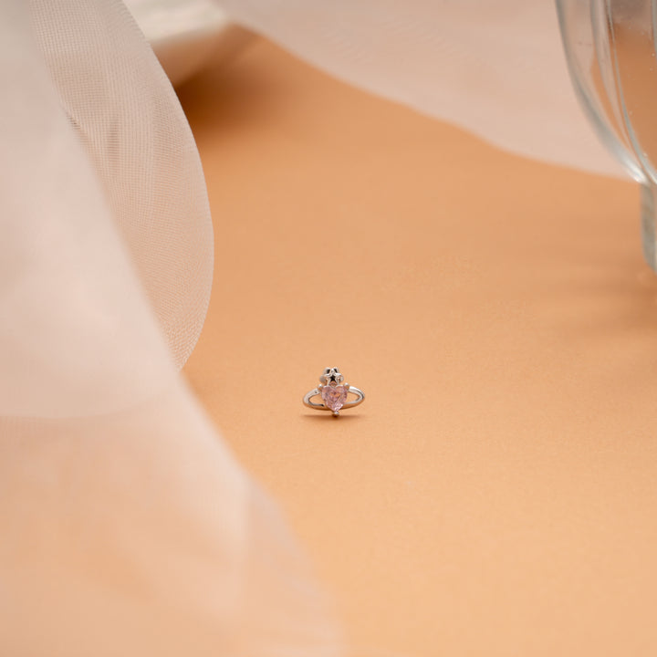 Silver Pink Heart Stone Nose Pin