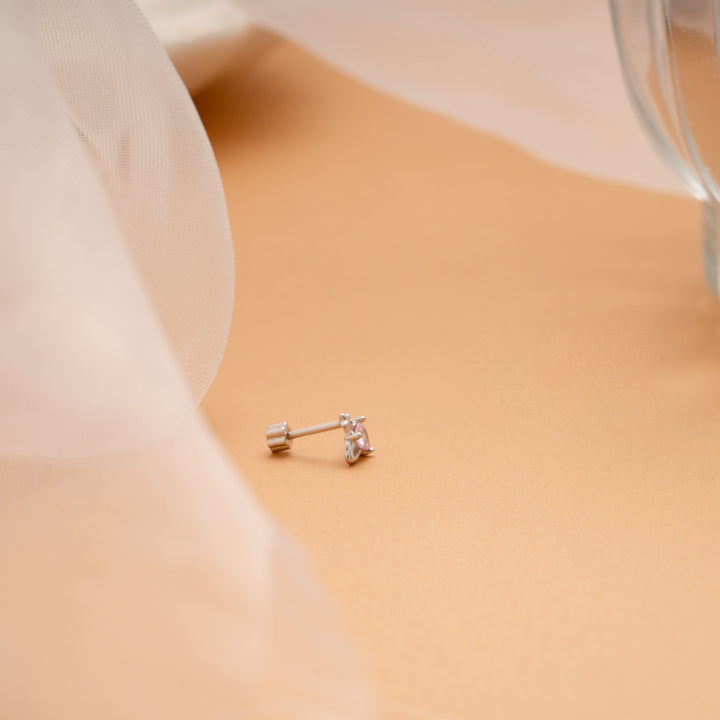 Silver Pink Heart Stone Nose Pin