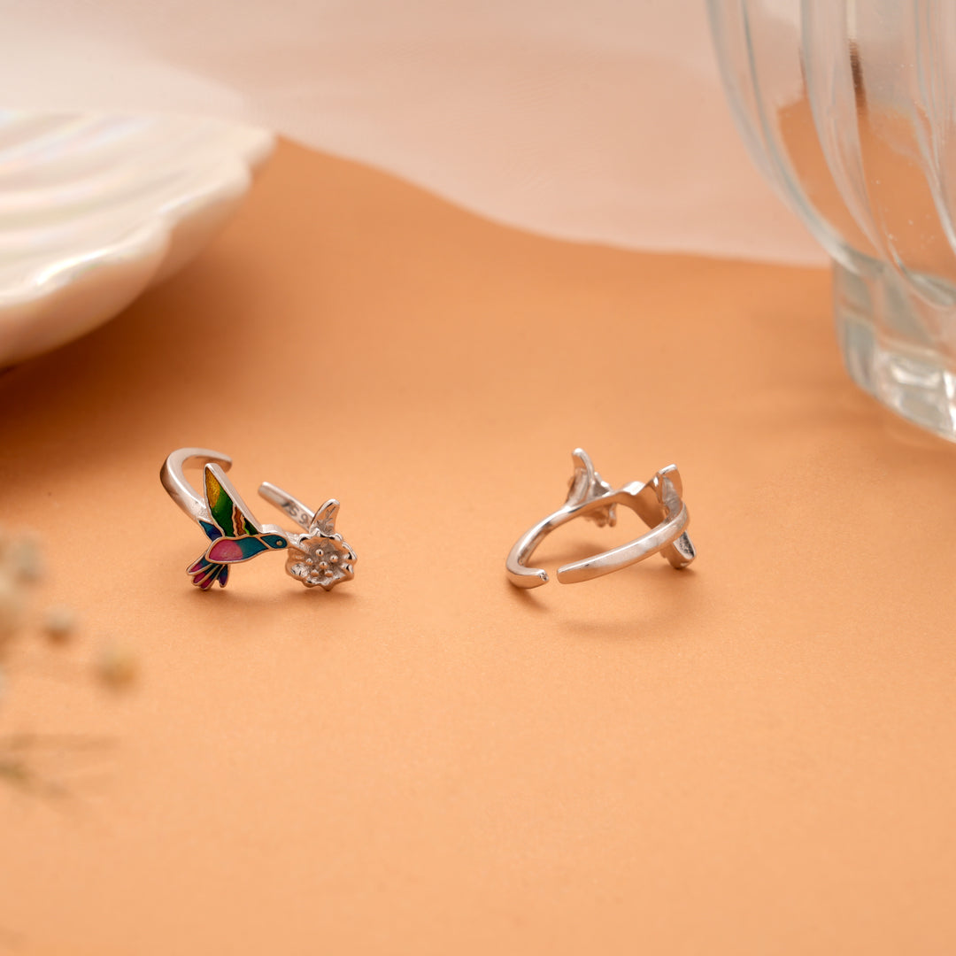 Minimalist Enamel Bird Silver Toe Ring