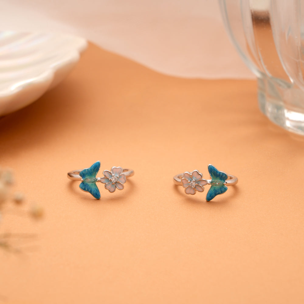 Blue Butterfly Floral Silver Toe Ring