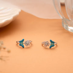 Blue Butterfly Floral Silver Toe Ring