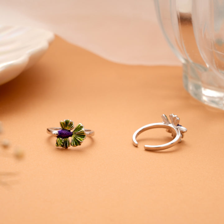 Minimal Fish Enamel Design Silver Toe Ring