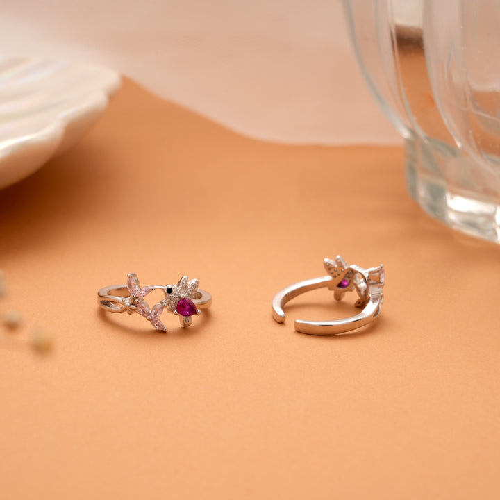 Pink Butterfly Humming Bird Silver Toe Ring