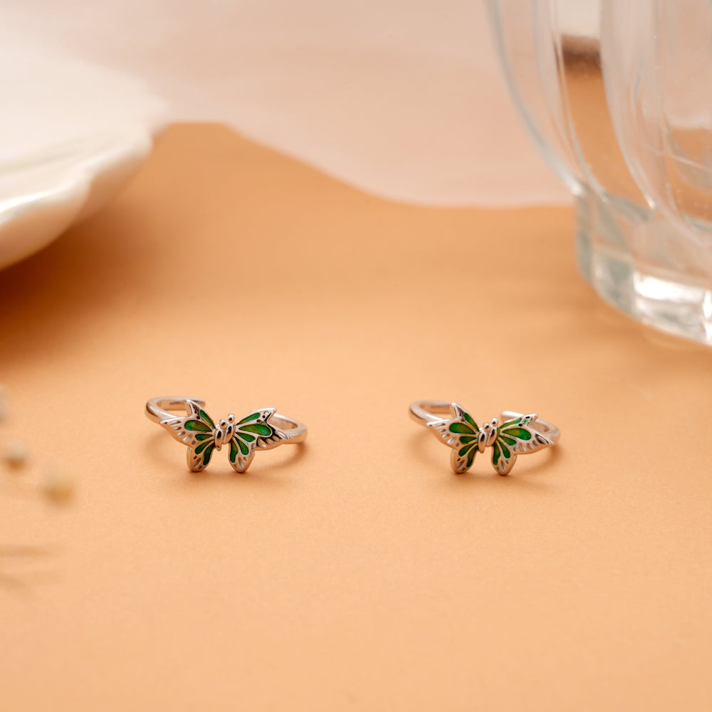 Fancy Green Butterfly Silver Toe Ring