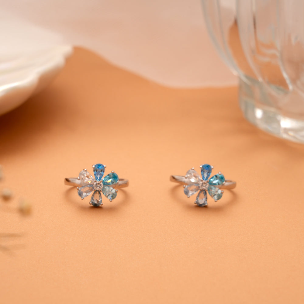 Floral Blue Stone Fancy Silver Toe Ring