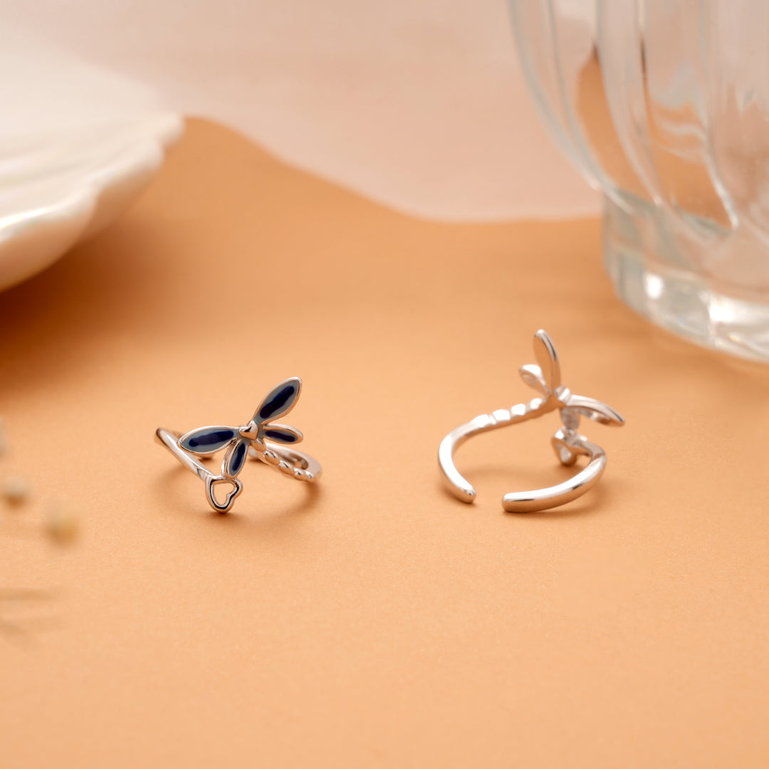 Blue Enamel Dragonfly Silver Toe Ring