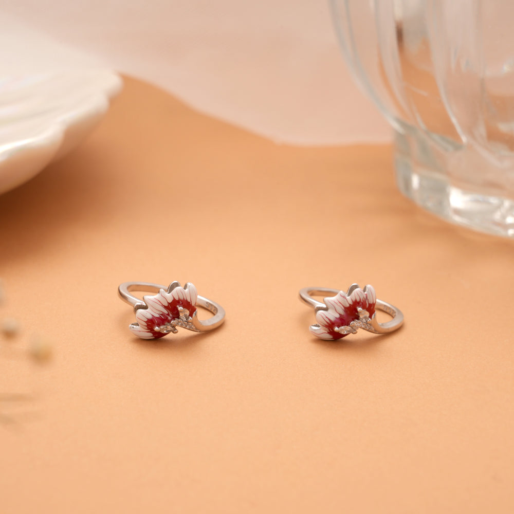 Red Enamel Flower Silver Toe Ring