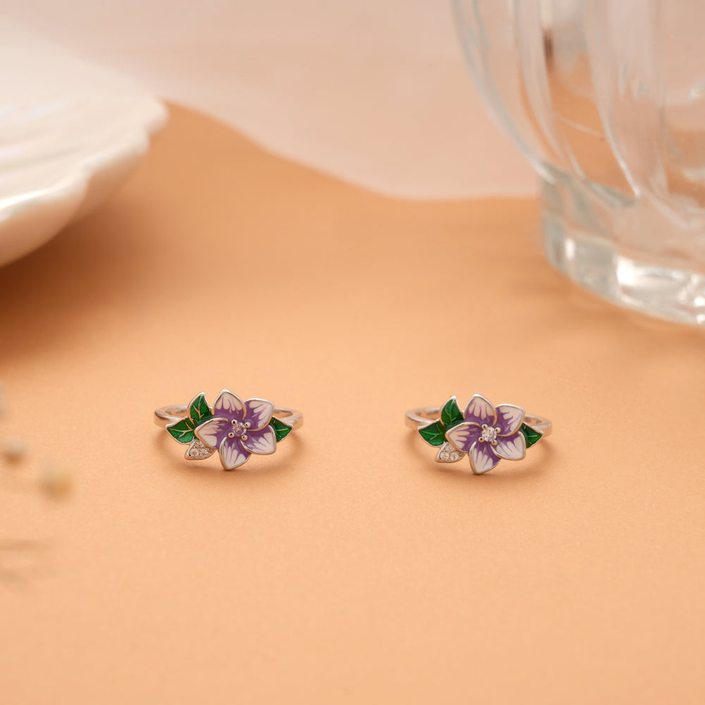 Blooming Flower Purple Enamel Silver Toe Ring