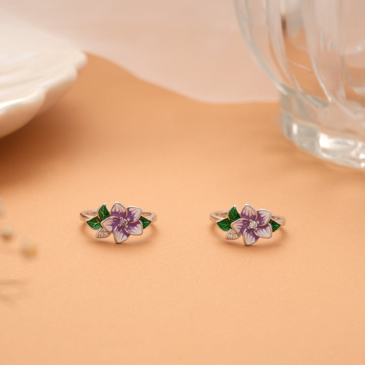 Blooming Flower Purple Enamel Silver Toe Ring