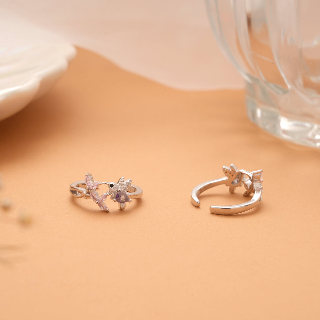 Tiny Charm Pink Bird Silver Toe Ring