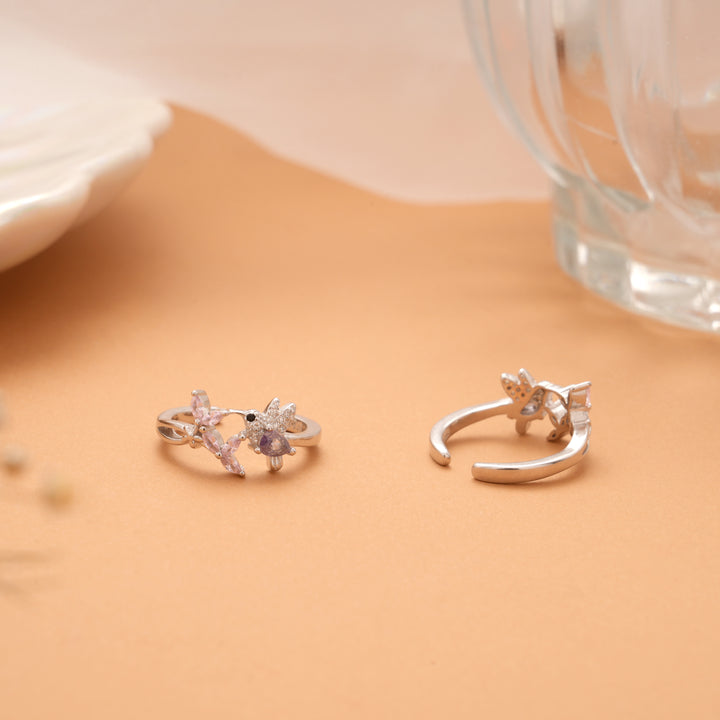 Tiny Charm Pink Bird Silver Toe Ring