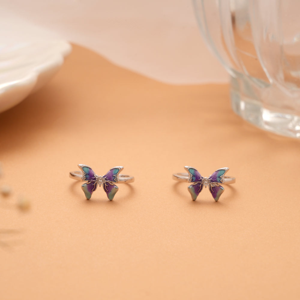 Cute Butterfly Enamel Design Silver Toe Ring