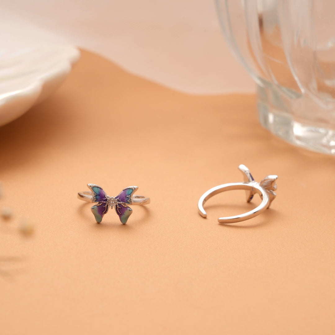 Cute Butterfly Enamel Design Silver Toe Ring