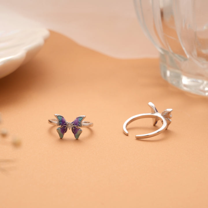 Cute Butterfly Enamel Design Silver Toe Ring