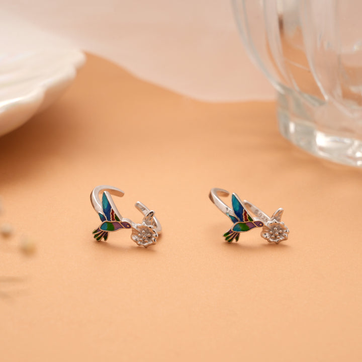 Minimalist Bird Enamel Design Silver Toe Ring