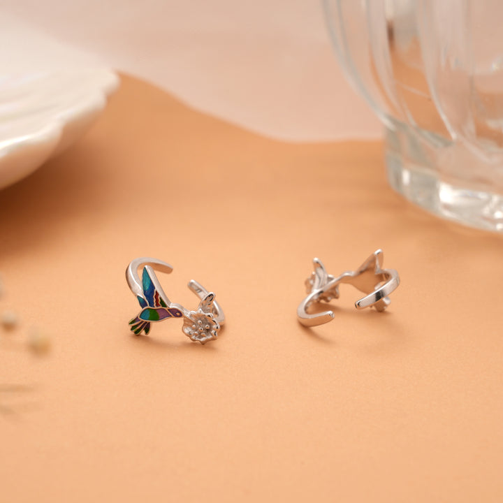 Minimalist Bird Enamel Design Silver Toe Ring