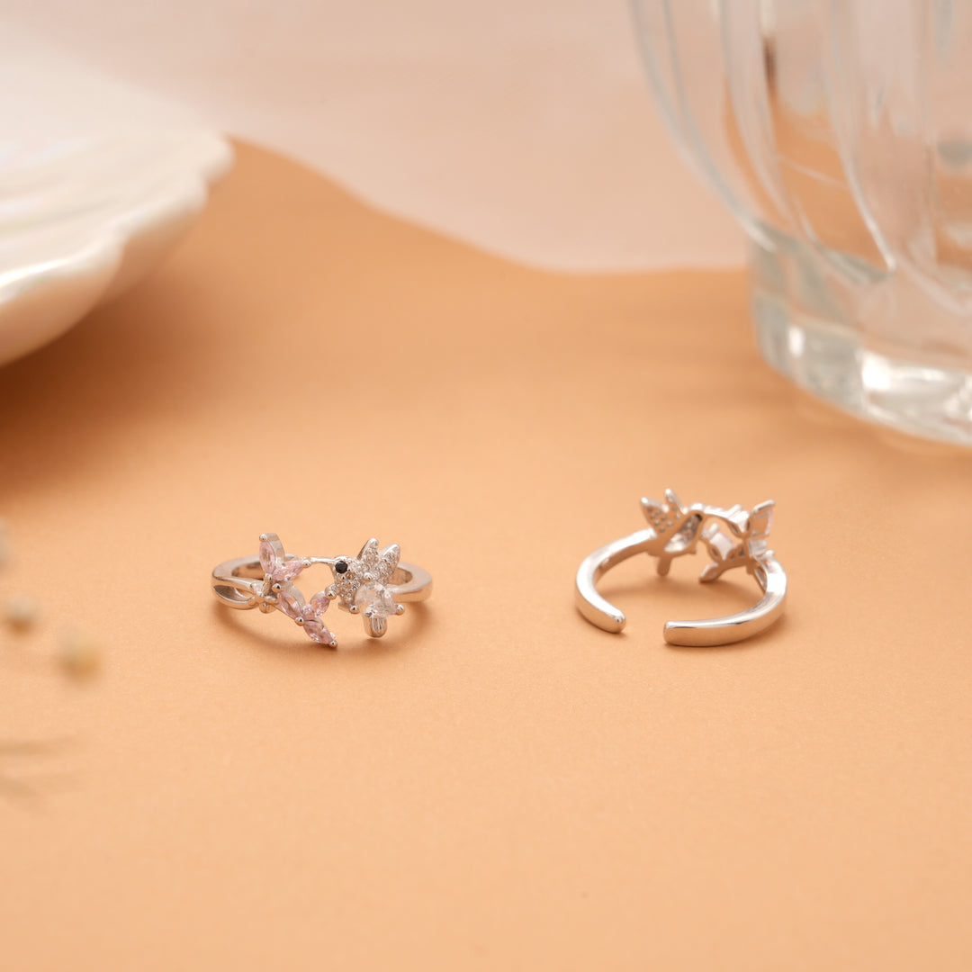 Tiny Charm White Stone Bird Silver Toe Ring