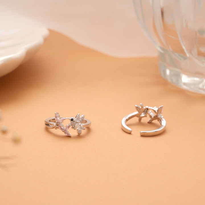 Tiny Charm White Stone Bird Silver Toe Ring