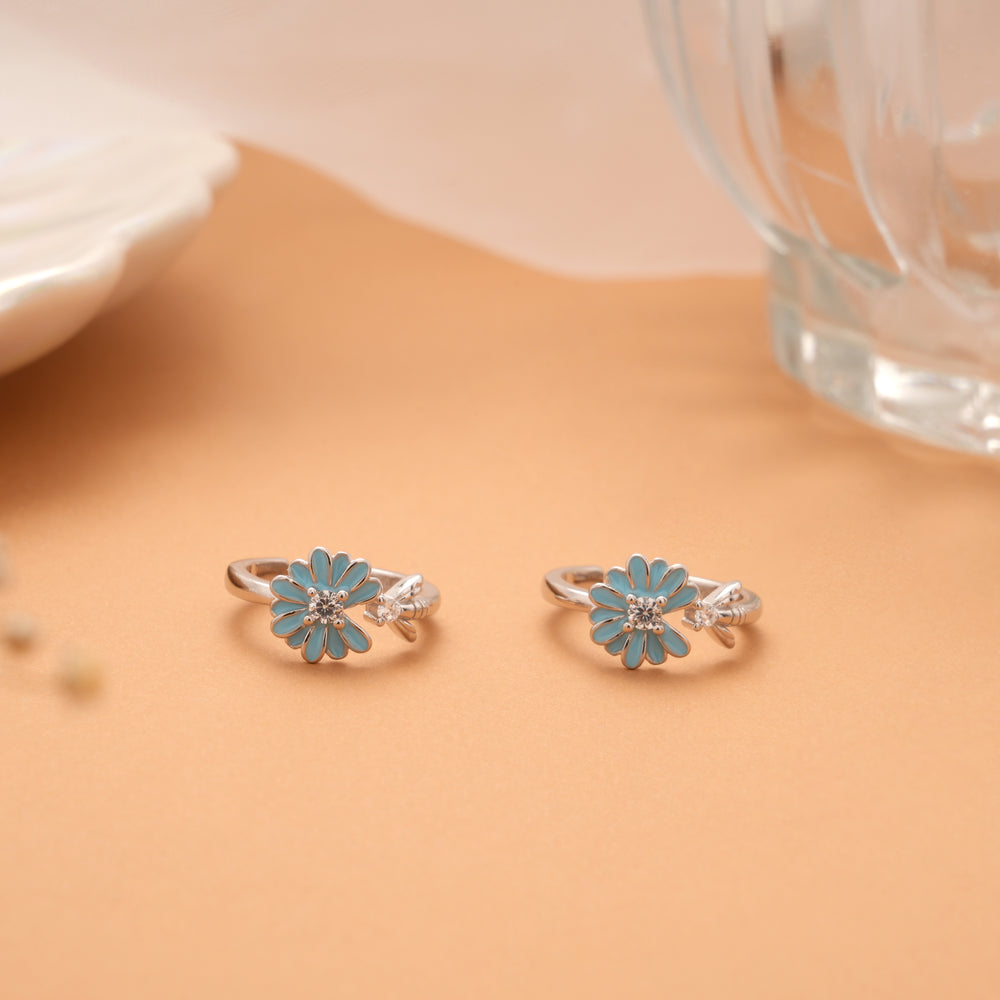 Blue Enamel Blossom Flower Silver Toe Ring