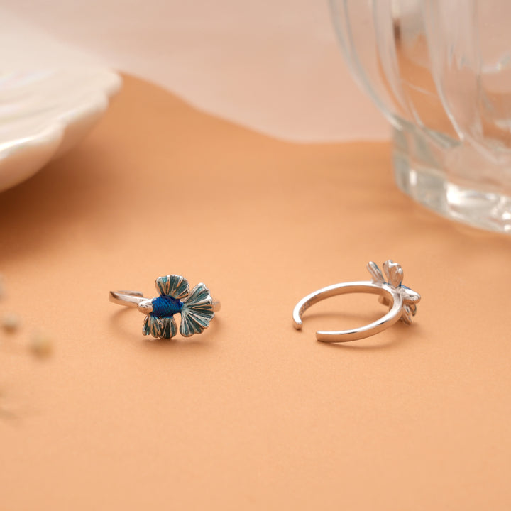 Blue Fish Enamel Design Silver Toe Ring