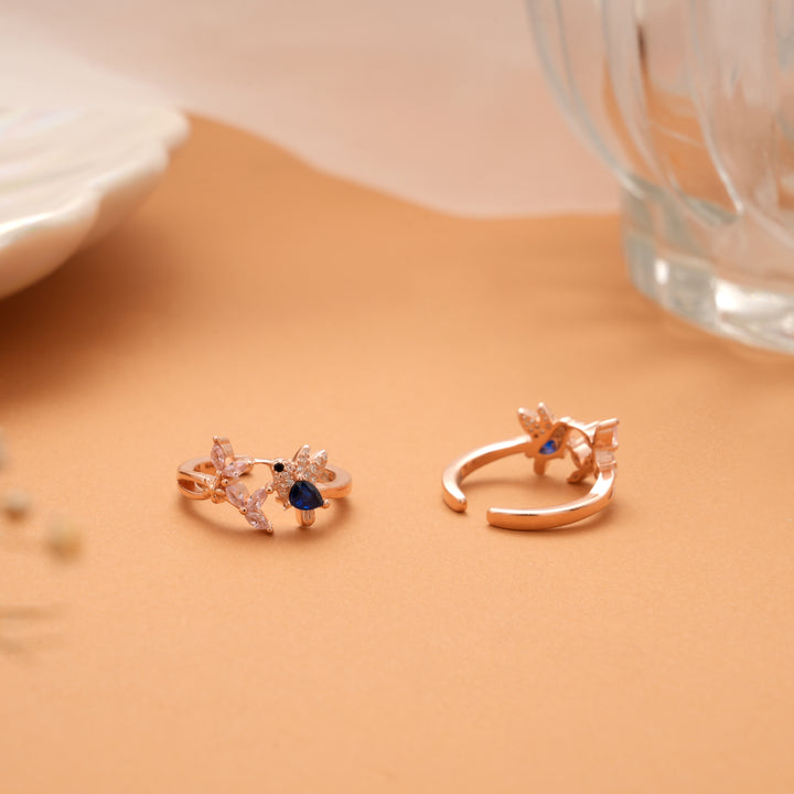 Tiny Charm Blue Bird Rose Golden Silver Toe Ring
