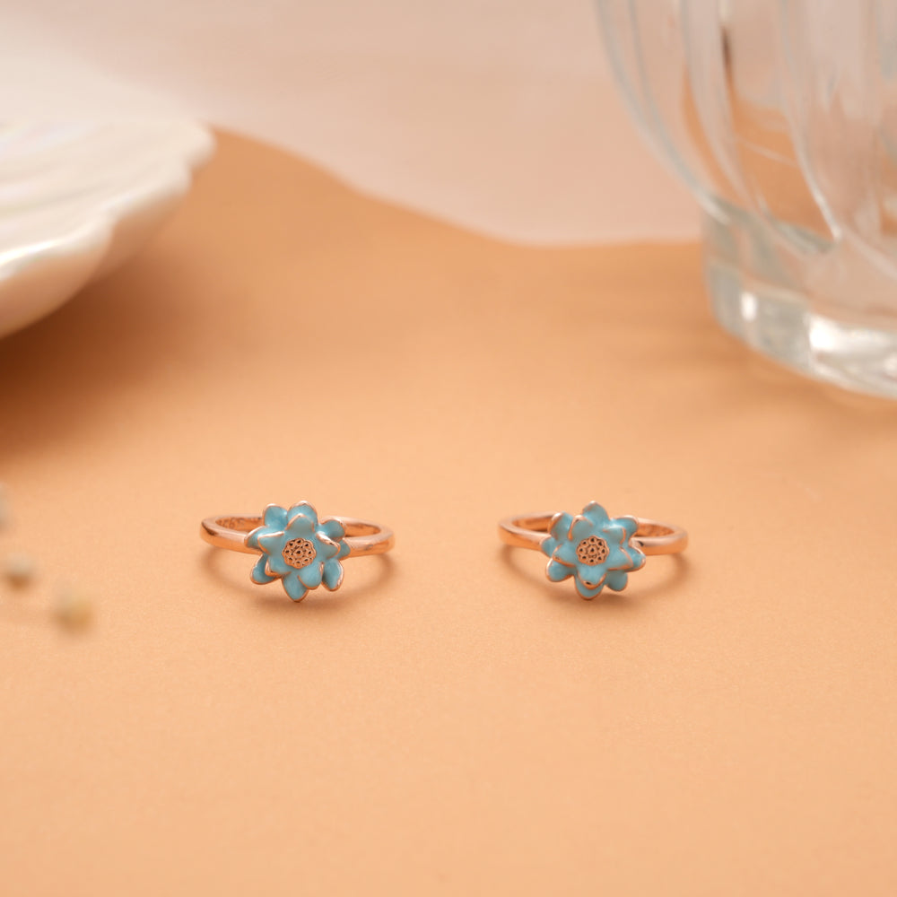Blue Enamel Petal Flower Rose Golden Silver Toe Ring