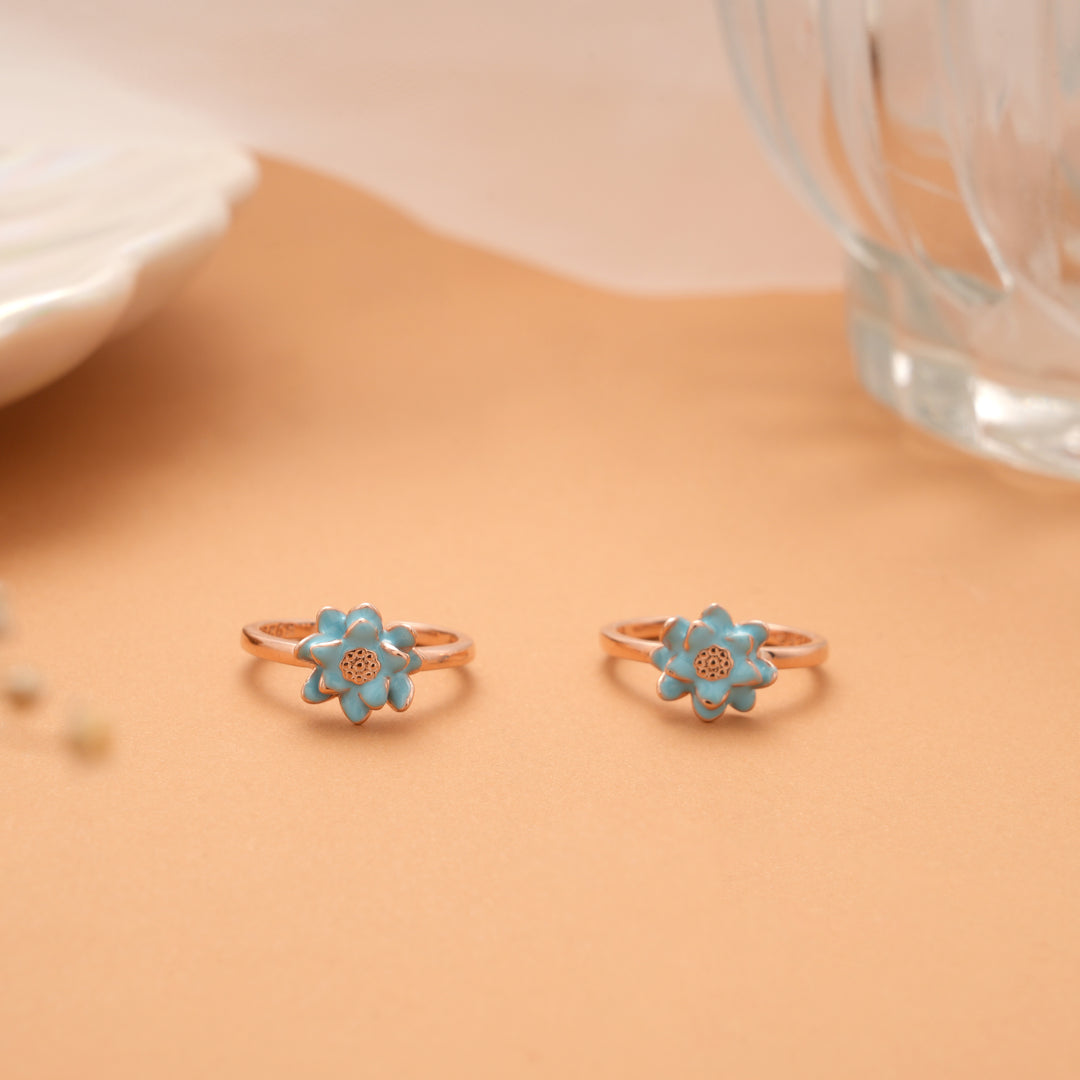 Blue Enamel Petal Flower Rose Golden Silver Toe Ring