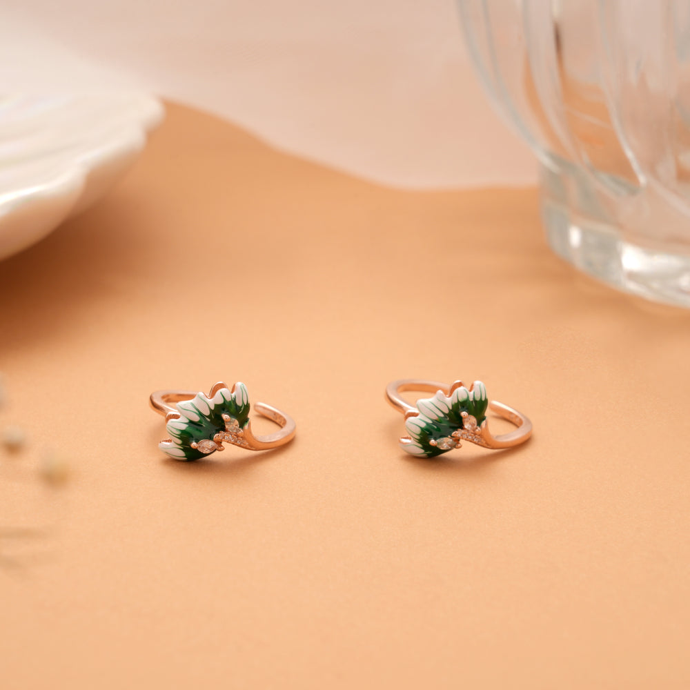 Green Enamel Flower Rose Golden Silver Toe Ring