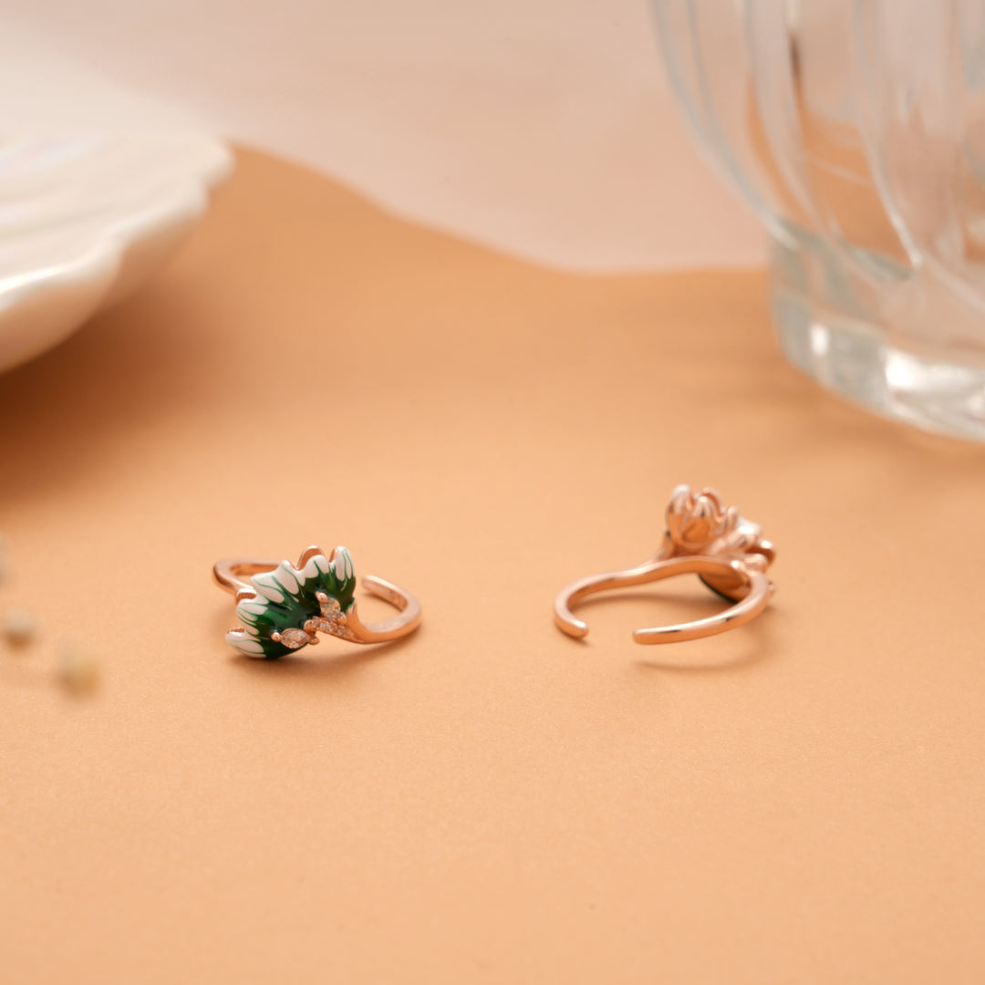 Green Enamel Flower Rose Golden Silver Toe Ring