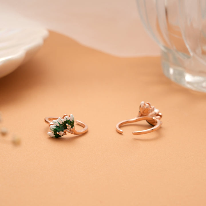 Green Enamel Flower Rose Golden Silver Toe Ring