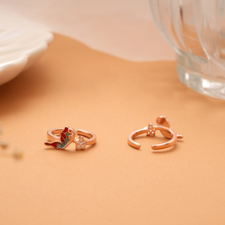 Butterfly Star Design Rose Golden Silver Toe Ring