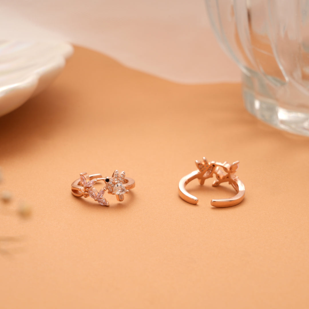 Tiny Charm White Bird Rose Golden Silver Toe Ring