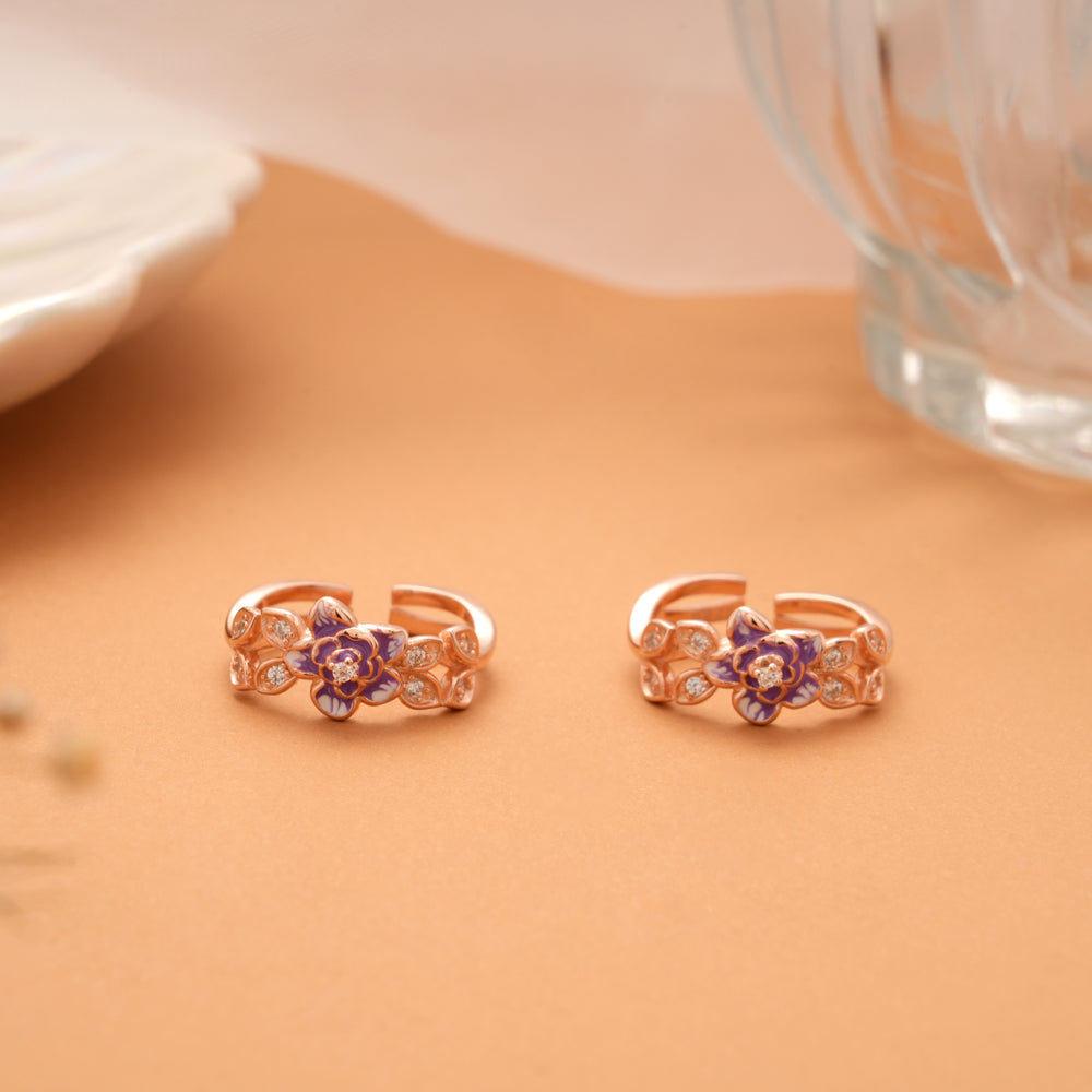 Purple Enamel Flower Rose Golden Silver Toe Ring